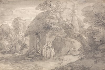 Waldlandschaft mit Figuren vor einer Hüttentür von Thomas Gainsborough